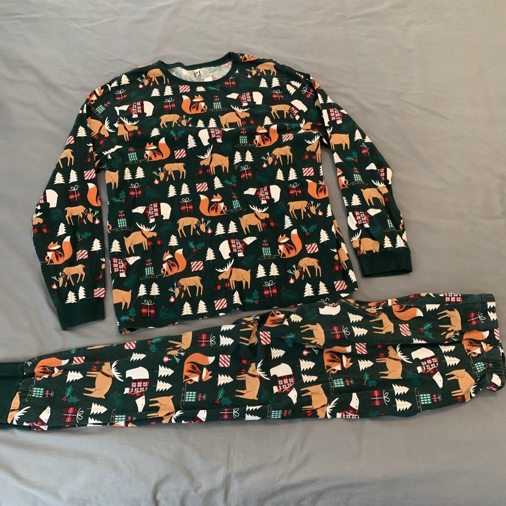 PJ Place Pajama Set Womens XL Green Christmas Animal Print 2 Piece Long Sleeve‎